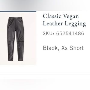 Abercrombie and Fitch Vegan Leather Legging Pants. NWT. XS short